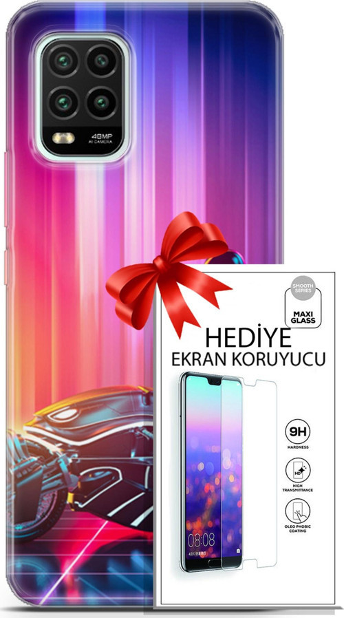 Xiaomi Mi 10 Lite 5G Kılıf Orijinal Seri Cyberpunk 08 Punk Motorsiklet Baskılı Kılıf + Ekran Koruyucu