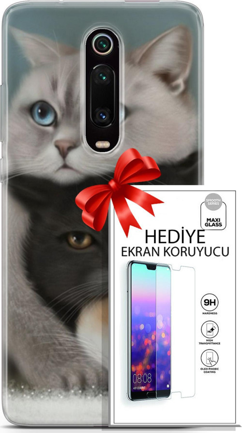 Xiaomi Mi 9T Kılıf Orijinal Seri Scotish-British 13 Beyaz Gri Kahve Kediler Case Kapak Ekran Koruyucu