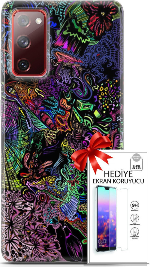 Samsung Galaxy S20 Fe Kılıf Orijinal Seri Cardano 03 Karışık Renkler Arka Kapak + Ekran Koruyucu
