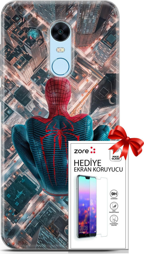Xiaomi Redmi 5 Plus Kılıf Orijinal Seri Supers 07 Spider Man Newyork Desenli Kılıf + Ön Ekran Koruyucu