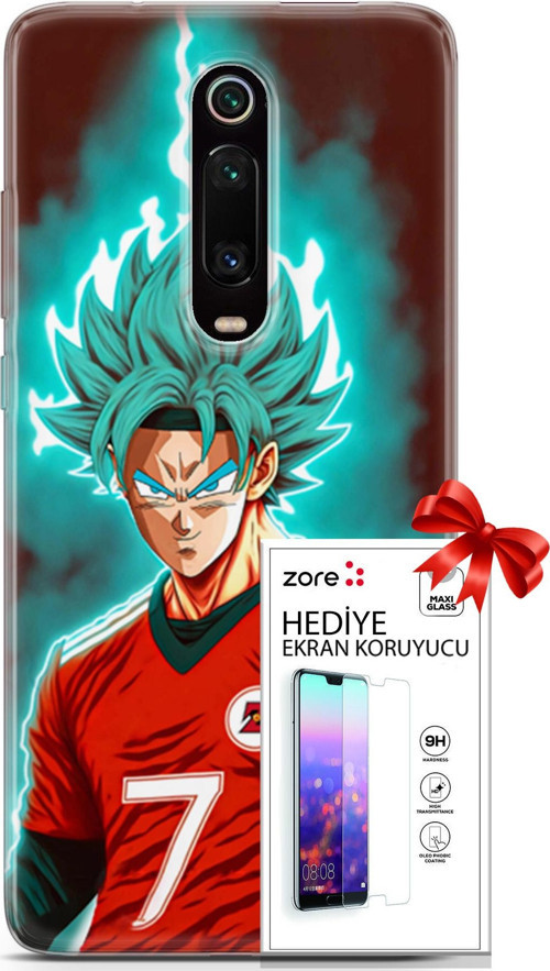 Xiaomi Mi 9T Kılıf Orijinal Seri Supers 04 Goku Mavi Ejderha Silikon Kılıf + Ekran Koruyucu Full Koruma