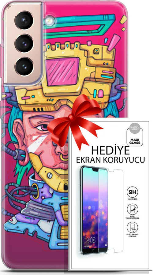 Samsung Galaxy S21 Plus Kılıf Orijinal Seri Punky 02 Robotica Kapak Ve Ekran Koruyucu