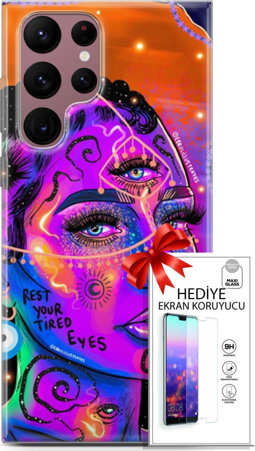Samsung Galaxy S22 Ultra Kılıf Orijinal Seri Cardano 04 Rest Your Tired Silikon Kılıf + Ekran Koruyucu