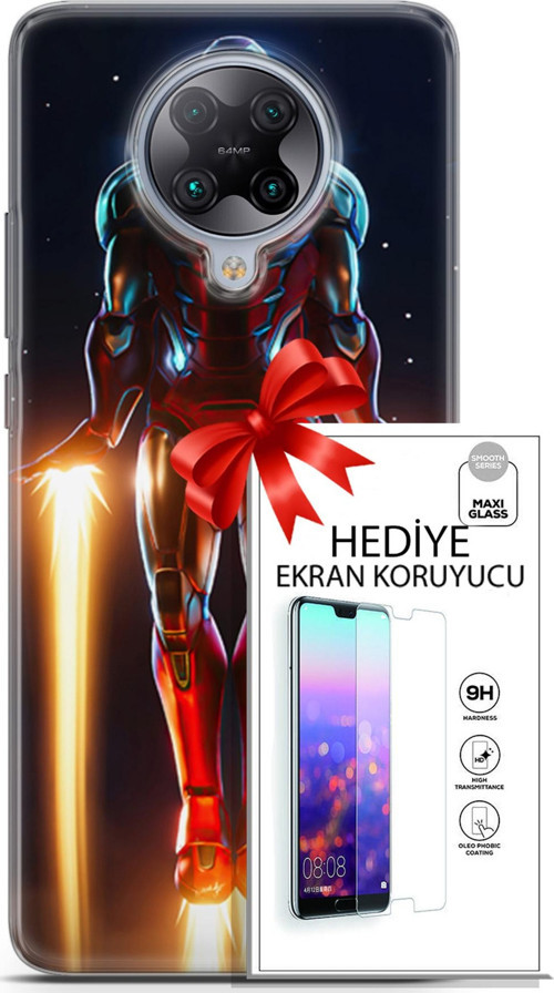 Xiaomi Poco F2 Pro Kılıf Orijinal Seri Dc 19 Iron Man Tam Koruma Kılıf + Ekran Koruyucu