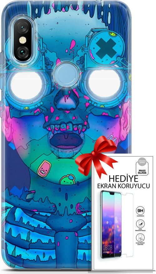 Xiaomi Redmi Note 6 Pro Kılıf Orijinal Seri Algorand 14 Robotika Cover Kılıf + Ön Ekran Koruyucu