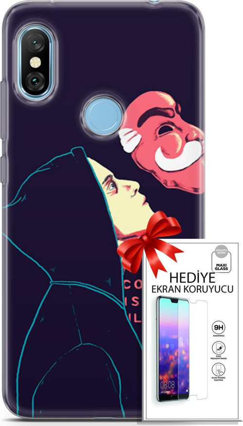 Xiaomi Redmi Note 6 Pro Kılıf Orijinal Seri Algorand 18 Illusion Parlak Kılıf + Ekran Koruyucu Full