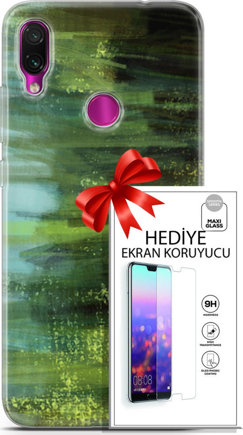 Xiaomi Redmi Note 7 Kılıf Orijinal Seri Nature 21 Çalılar Darbe Önleyici Kapak + Ön Ekran Koruyucu