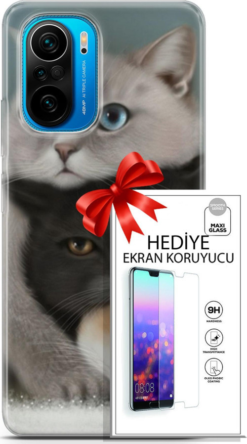 Xiaomi Poco F3 Kılıf Orijinal Seri Scotish-British 13 Beyaz Gri Kahve Kediler Case Kapak Ekran Koruyucu