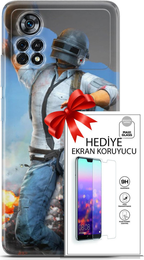 Xiaomi Poco X4 Pro 5G Kılıf Orijinal Seri Pubg 01 Action Figur Telefon Kılıfı + Ekran Koruyucu