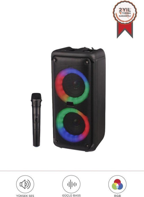 KTS-1973 Siyah Mikrofonlu RGB Ledli Taşınabilir Bluetooth Hoparlör Parti Speaker