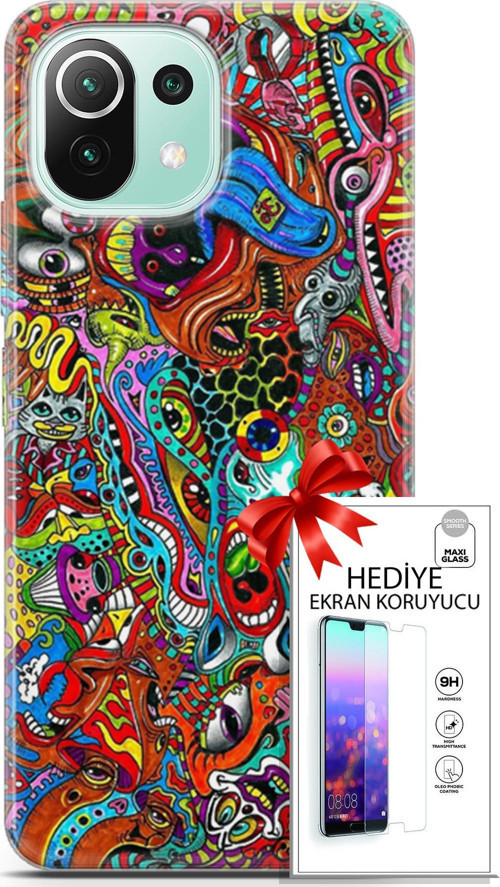 Xiaomi 11 Lite 5G Ne Kılıf Orijinal Seri Cardano 02 Grafitti Kapak Ve Ekran Koruyucu