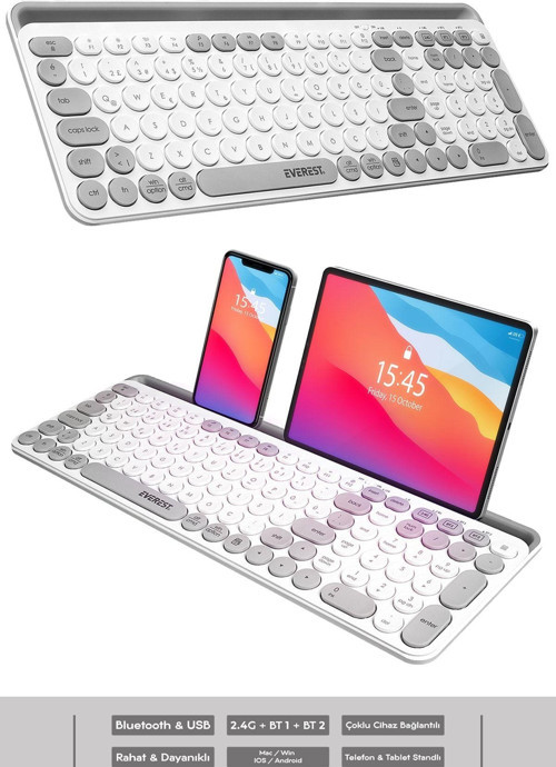 Ekw-28 2.4g Bluetooth Bt1 Bt2 Çoklu Cihaz Bağlantılı Ulta Ince Q Mac-wın-ıos-android Kablosuz Klavye
