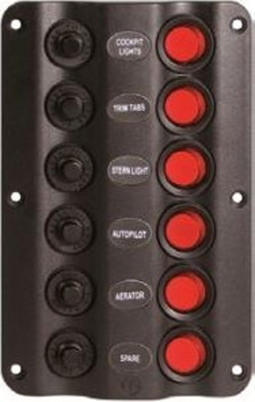 Sigorta paneli 6 Switch 160X100mm Siyah Plastik 12DC