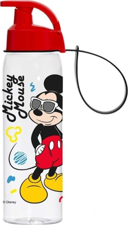 Unisex Çocuk Kırmızı Mickey Mouse 500 ml Askılı Şeffaf Matara