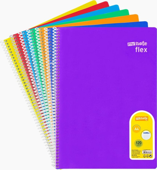 My Note 120 Yaprak Kareli Spiralli Defter - Plastik Kapak A4