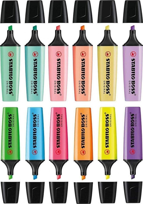 6 Pastel 6 Canlı Renk Boss 12'li Set