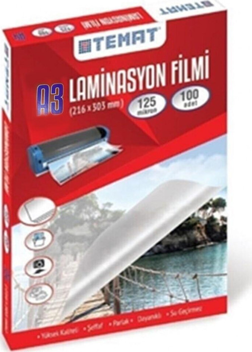 A3 Laminasyon Filmi Pvc 125 Micron 100 Lü Paket
