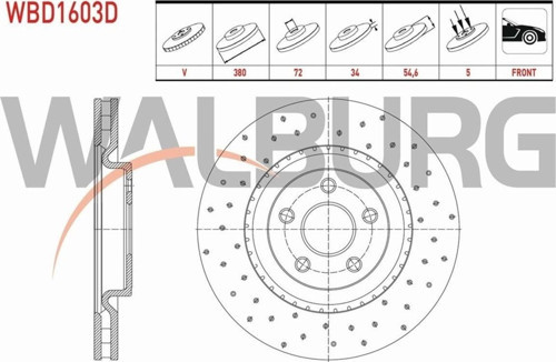 Jeep Grand Fren Diski Ön Havalı Performans Delikli 5 Bjn 380X34X72X54,6 5181513Ab