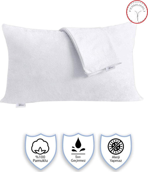 15 Adet Sıvı Su Geçirmez Terletmez %100 Pamuk Yastık Alezi Fermuarlı Akfil 63 Tel Dokuma %100 Pamuk 50x70 Cm Beyaz