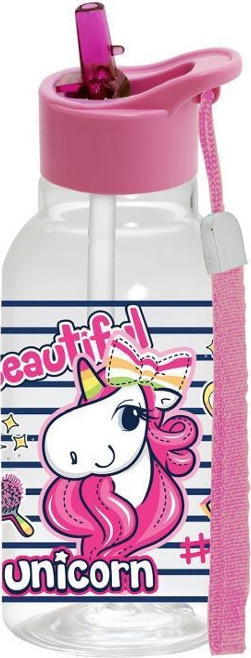 460 cc Desenli İpli Pipetli Matara-Unicorn