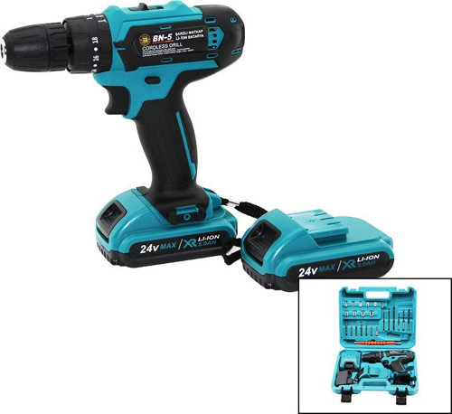 MAVİ 1250 RPM BN-5 F-136 CORDLESS DRILL FULL ŞARJLI=24V=5.0Ah - 2 BATARYA MATKAP SETİ ÇANTALI (2818)