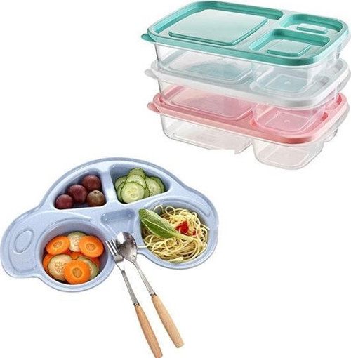 Deprem Pratik Mutfak Kiti-2 3 Bölmeli Sefer Tası+Bebek Çocuk İçin Araba Şeklinde Mama Tabağı GO50603294830