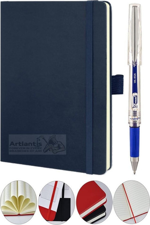 Tarihsiz Ajanda Çizgili Sert Kapak Lastikli 13x21 cm ve Pilot Kalem Seti 1 Paket Not Defteri Çizgili Kalem Tutuculu