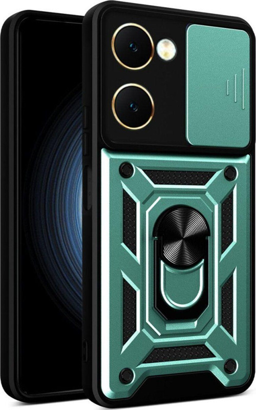 Vivo Y18 Kılıf Pars Lens Yüzüklü Silikon Magnetik Standlı Kamera Korumalı Kapak