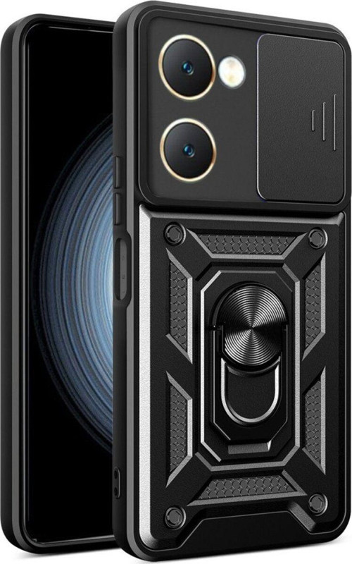 Vivo Y18 Kılıf Pars Lens Yüzüklü Silikon Magnetik Standlı Kamera Korumalı Kapak