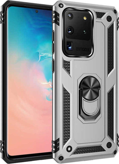 Samsung Galaxy S20 Ultra Kılıf Vega Yüzüklü Standlı Tank Zırh Kapak + Ekran Koruma