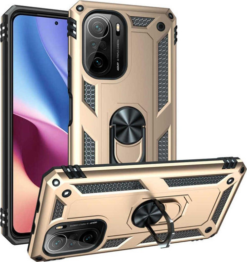 Xiaomi Redmi K40 Kılıf Vega Yüzüklü Standlı Tank Zırh Kapak + Ekran Koruma