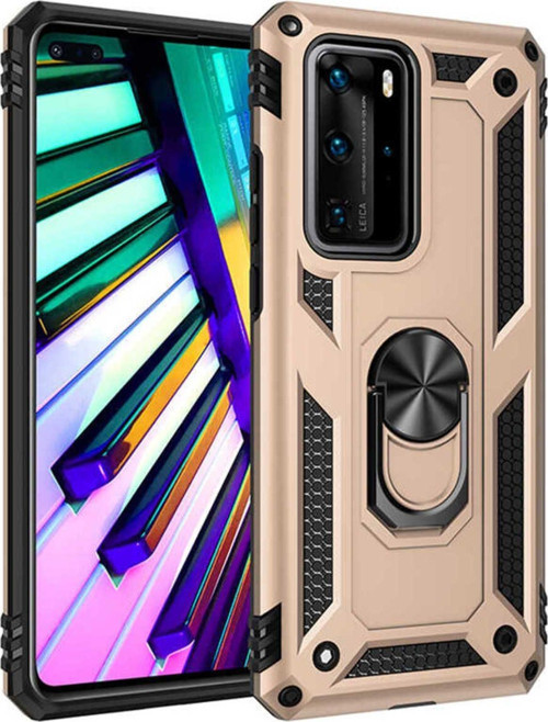 Huawei P40 Pro Kılıf Vega Yüzüklü Standlı Tank Zırh Kapak + Ekran Koruma
