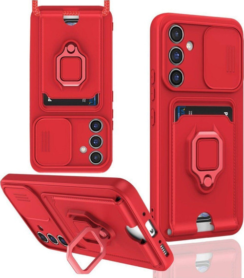 Anka Cep Samsung Galaxy A15 4G Kılıf Zuma Kartvizitli Yüzüklü Boyun Askılı Silikon Kapak + Ekran Koruma