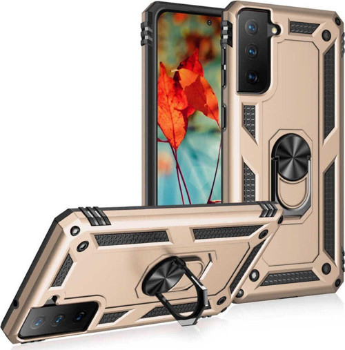 Samsung Galaxy S21 Fe Kılıf Vega Yüzüklü Standlı Tank Zırh Kapak + Ekran Koruma