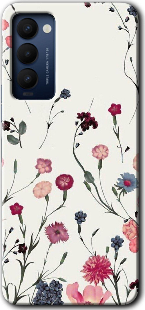 Tecno Camon 18 Kılıf Hd Desen Baskılı Arka Kapak + Kablo Koruyucu Mat Çiçek