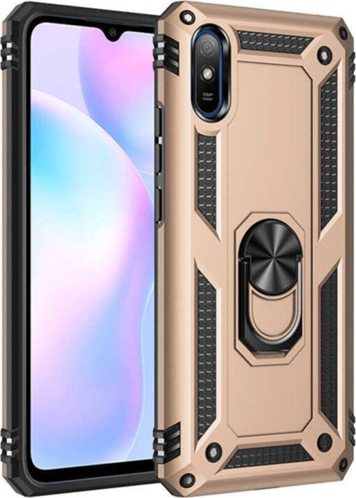 Xiaomi Redmi 9A Kılıf Vega Yüzüklü Standlı Tank Zırh Kapak + Ekran Koruma