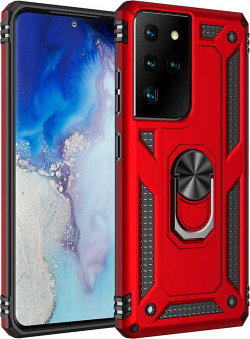 Samsung Galaxy S21 Ultra Kılıf Vega Yüzüklü Standlı Tank Zırh Kapak + Ekran Koruma
