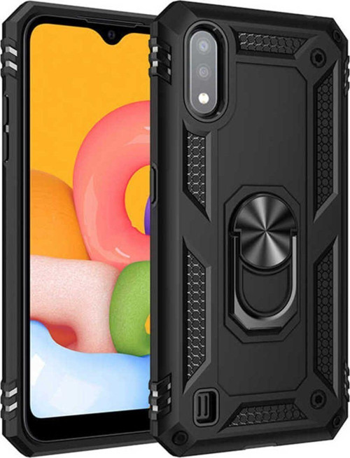 Samsung Galaxy A01 Kılıf Vega Yüzüklü Standlı Tank Zırh Kapak + Ekran Koruma