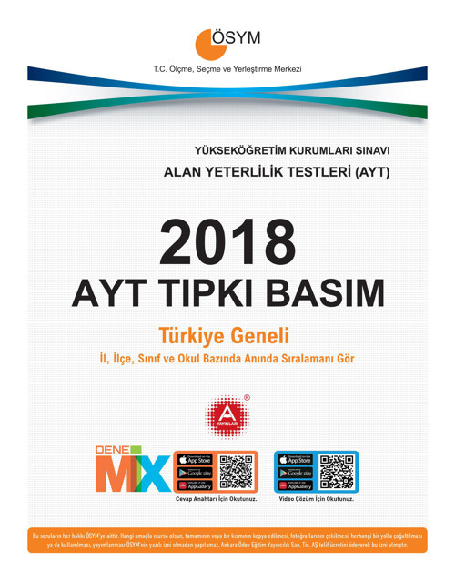 A Yayınları 2018 Ayt Tıpkı Basım Deneme Sınavı