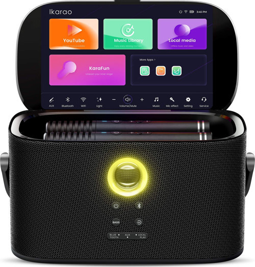 Partybox Shell S2 140W Karaoke Bluetooth Hoparlör Seti, 8" Dahili Tablet, 2 Kablosuz Mikrofon