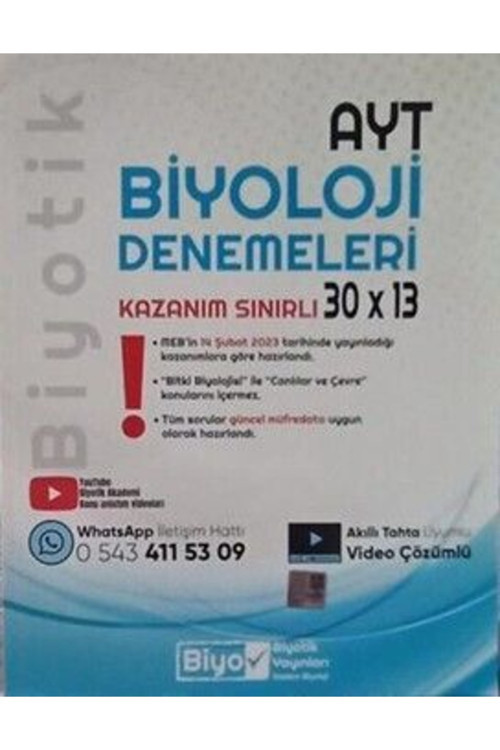 Biyotik Ayt Biyoloji Biyotik Kazanım Sınırlı 30 X 13 Denemeleri 2023