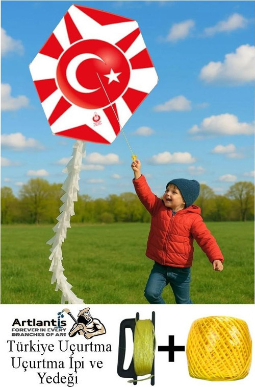Renkli Uçurtma Çıtalı Yedek İpli 1 Paket Uçurması Kolay Uçurtma Ahşap Çıtalı Kuyruklu Çocuklar ve Yetişkinler İçin