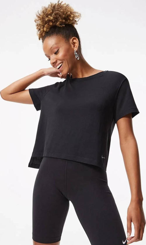 Yoga Dri Fit Split Detail Loose Fit Women's T-shirt Black Kadın Bol Kesim Yırtmaçlı Tişört Siyah