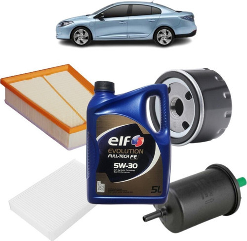 Renault Fluence 4Plus Filtre Bakım Seti 1.6 16 Valf Elf Evolution Yağlı 2010 Sonrası Kit1145D yakıt fıltresi hariç