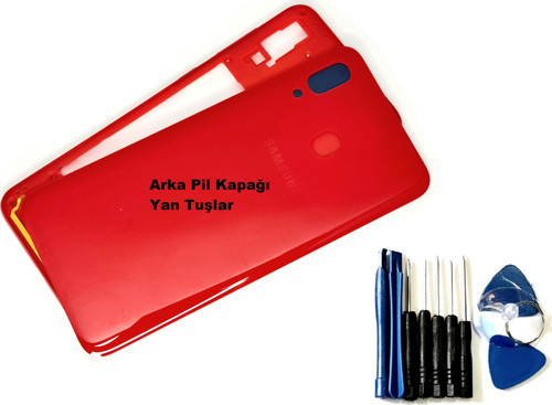 Samsung Galaxy A20 (A205) FULL ORJ KASA Kasa Arka Pil Batarya Kapağı (TAMİR SETİ) KIRMIZI