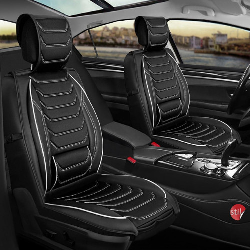 Renault Clio 3 Hatchback Uyumlu Lüx Deri Oto Koltuk Kılıfı Ön Arka Takım Set Antalya SİYAH BEYAZ