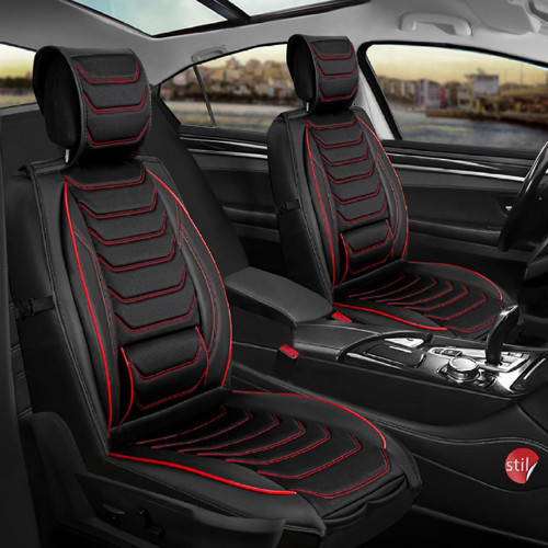 Tofaş Kartal SL Uyumlu Lüx Deri Oto Koltuk Kılıfı Ön Arka Takım Set Antalya SİYAH KIRMIZI