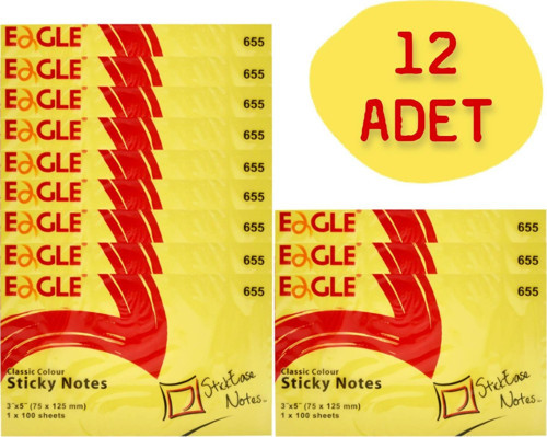 75x125 mm Klasik Renk Yapışkanlı Not Kağıdı 100 Yaprak Sarı 12 Adet