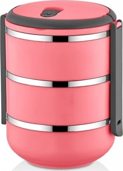 PNG-6002 Paslanmaz Yemek Termosu 3 Katlı Pembe - sefer tası