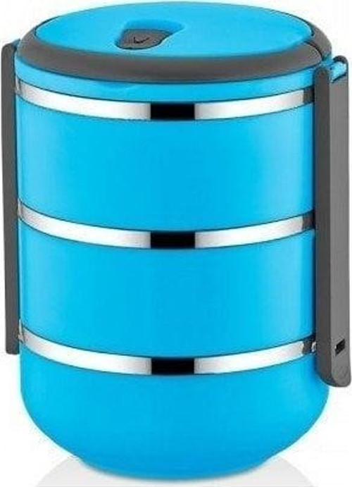 PNG-6002 Paslanmaz Yemek Termosu 3 Katlı Mavi - sefer tası